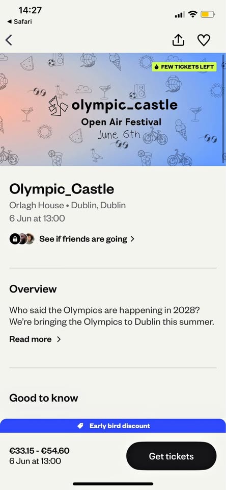 2 tickets for Orlagh House Olympic party 6th June